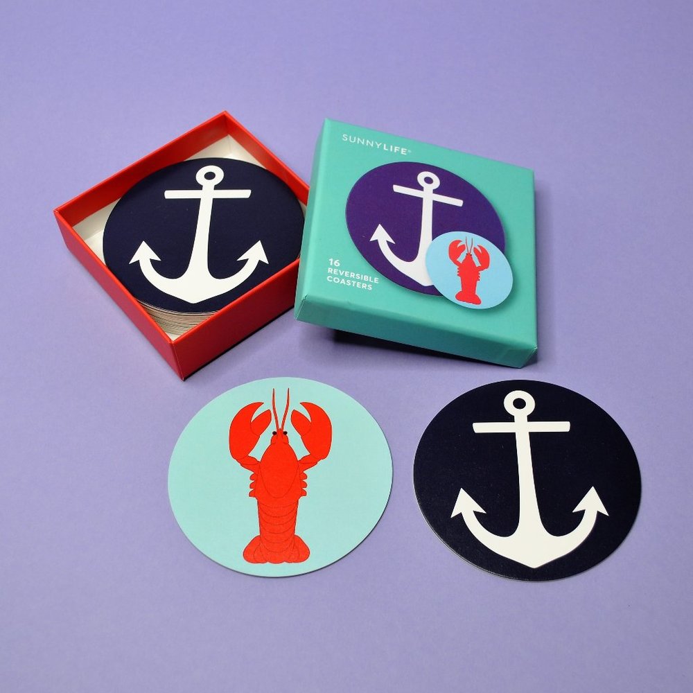 Sunnylife Reversible Coasters (Lobster/Anchor) - Set of 16